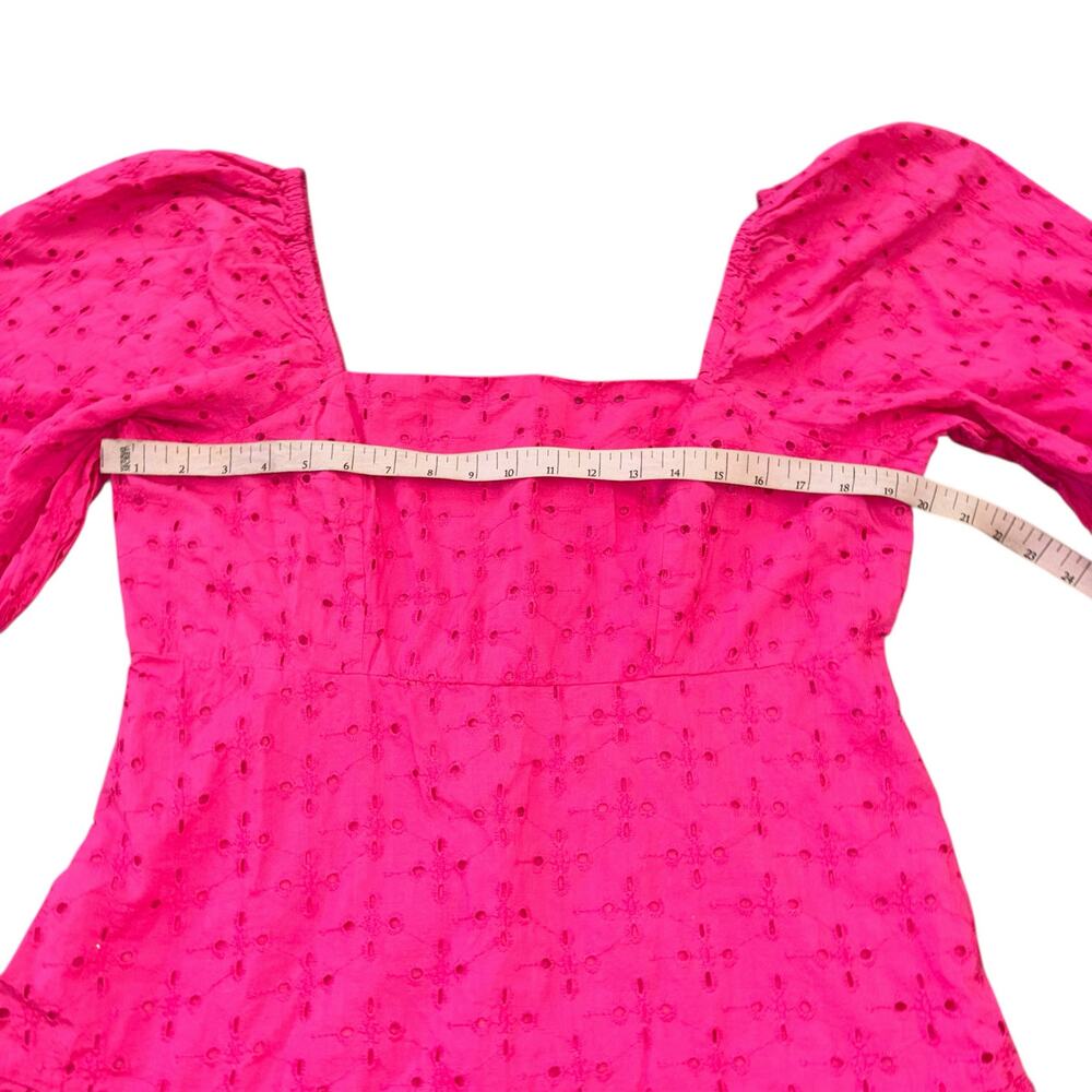 Beyond Words Pink 100% Cotton Eyelet Puff Sleeve Dress Womens XL Flounce Cottage - Picture 6 of 9